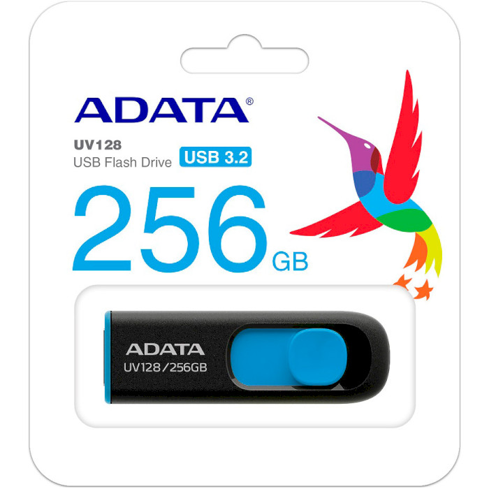 Флэшка ADATA UV128 256GB USB3.2 Black/Blue (AUV128-256G-RBE)