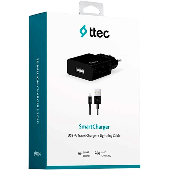 Зарядний пристрій TTEC SmartCharger USB Black w/Lightning cable (2SCS20LS)