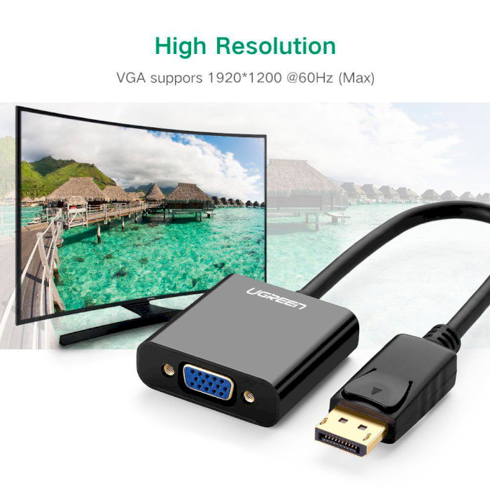 Конвертер видеосигнала UGREEN DP109 DP Male to VGA Female Converter DisplayPort - VGA Black (20415)