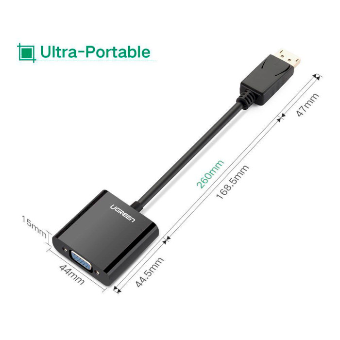 Конвертер видеосигнала UGREEN DP109 DP Male to VGA Female Converter DisplayPort - VGA Black (20415)