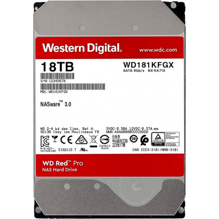 Жорсткий диск 3.5" WD Red Pro 18TB SATA/512MB (WD181KFGX)