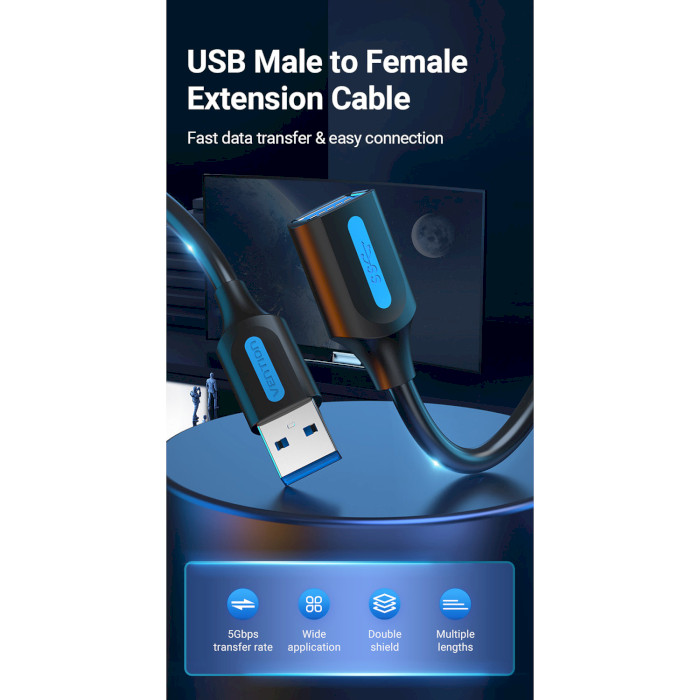 Кабель-подовжувач VENTION USB 3.0 AM/AF 2м Black (CBHBH)