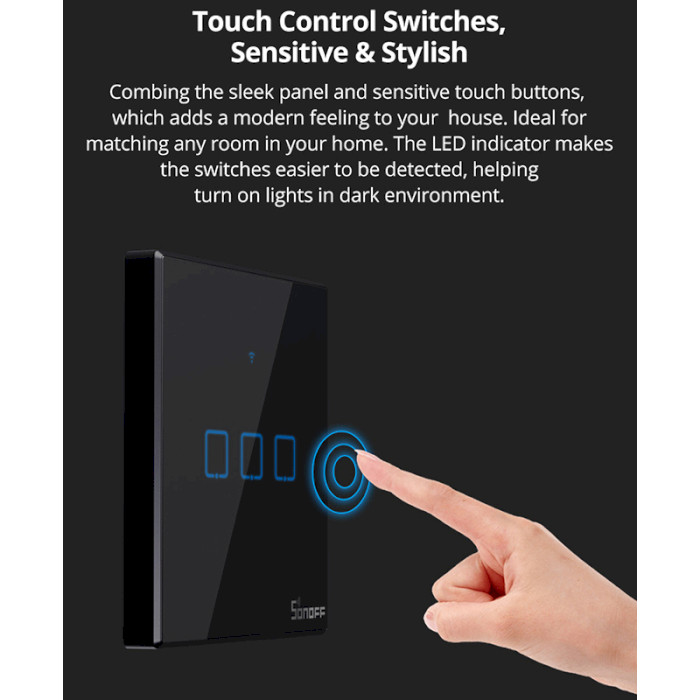 Умный выключатель SONOFF Smart Wall Touch Switch 3-button White (T2EU3C-TX)