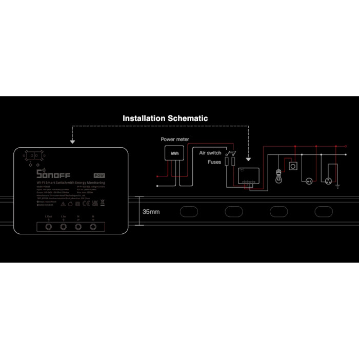 Wi-Fi вимикач-реле на DIN рейку SONOFF Wi-Fi Smart Switch with Energy Monitoring (POWR3)
