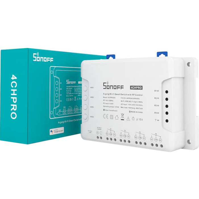 Wi-Fi вимикач-реле на DIN рейку SONOFF Pro R3 4-channel with RF Control (4CHPROR3)