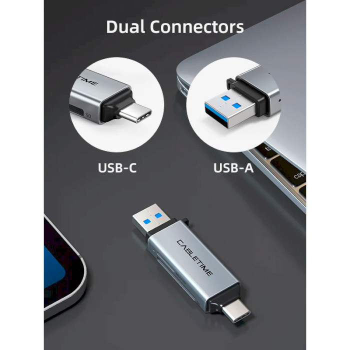 Кардридер CABLETIME USB3.0 A + USB-C, SD/TF (CB46G)