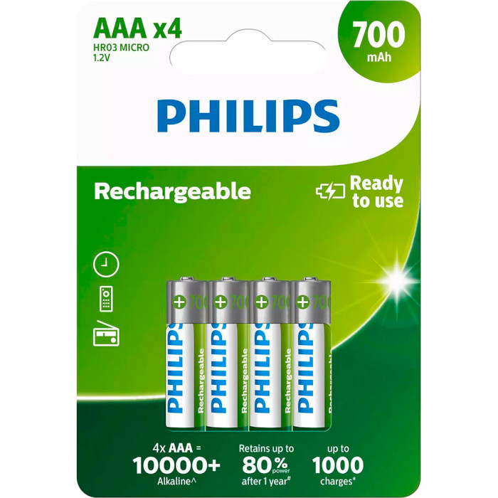 Аккумулятор PHILIPS Rechargeable AAA 700mAh 4шт/уп (R03B4A70/10)