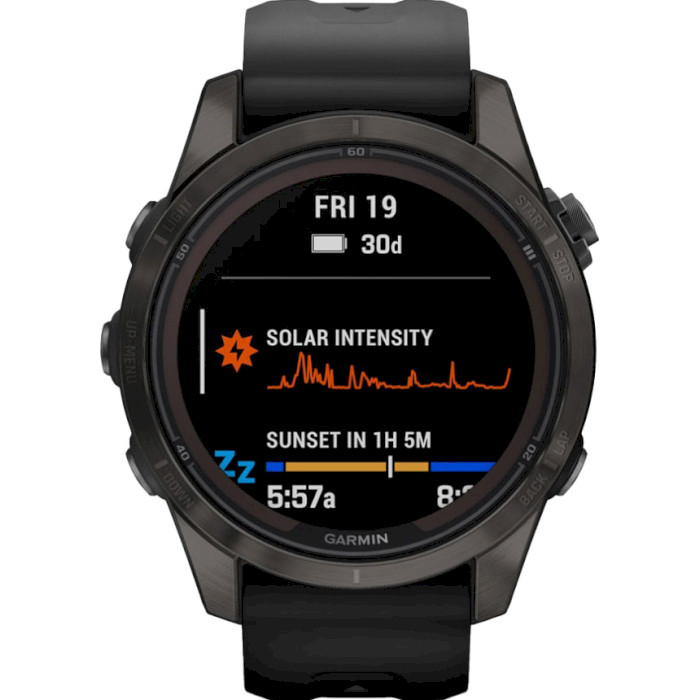 Смарт-часы GARMIN Fenix 7S Pro Sapphire Solar 42mm Carbon Gray DLC Titanium with Black Silicone Band (010-02776-11/54)