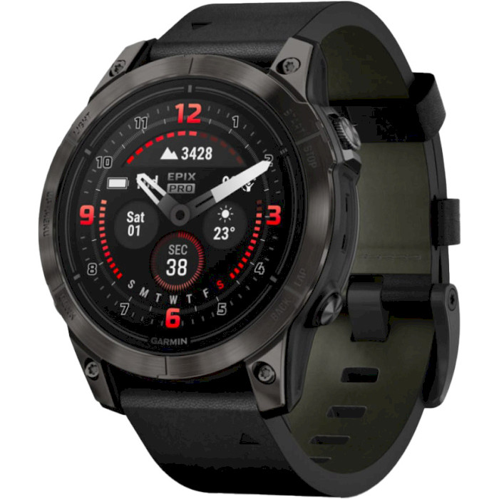 Смарт-часы GARMIN Epix Pro Gen. 2 Sapphire 47mm Carbon Gray DLC Titanium with Black Leather Band (010-02803-30)