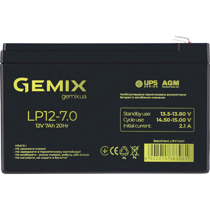 Акумуляторна батарея GEMIX LP12-7.0 (12В, 7Агод)