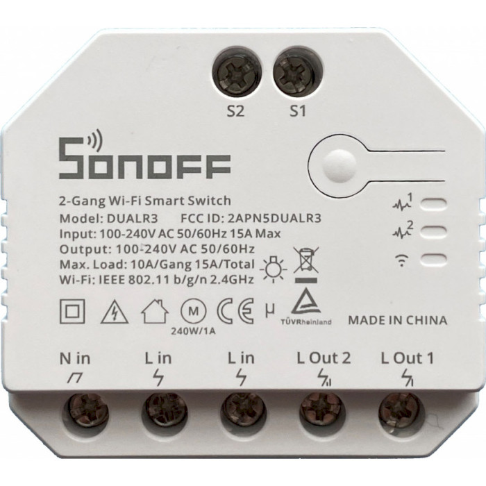 Розумний Wi-Fi перемикач (реле) SONOFF Dual R3 2-gang Wi-Fi Smart Switch (DUALR3)