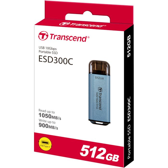 Портативный SSD диск TRANSCEND ESD300 512GB USB3.1 Gen2 Sky Blue (TS512GESD300C)