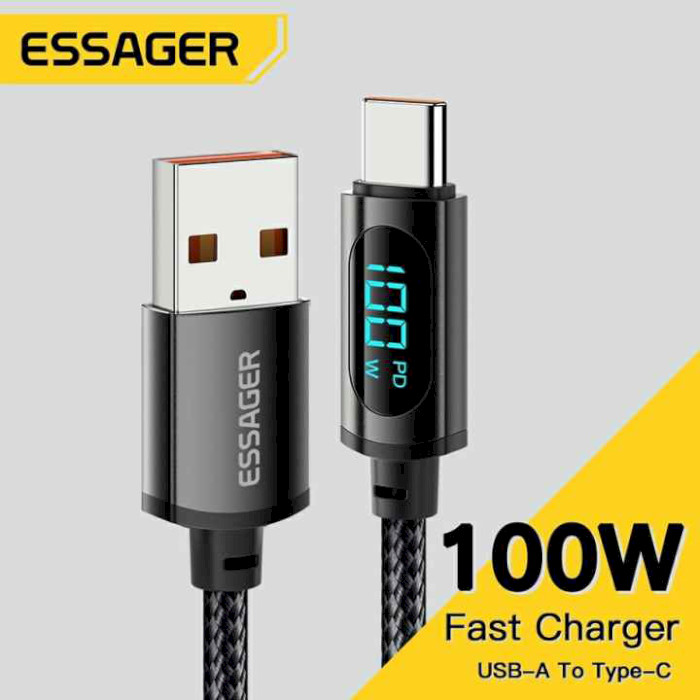 Кабель ESSAGER Enjoy LED Digital Display 7A Charging Cable USB-A to Type-C 2м Black (EXCT-XYA01-P)