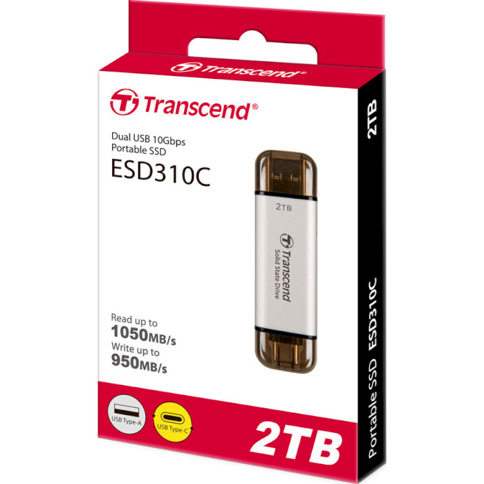 Портативний SSD диск TRANSCEND ESD310 2TB USB3.2 Gen2 Silver (TS2TESD310S)
