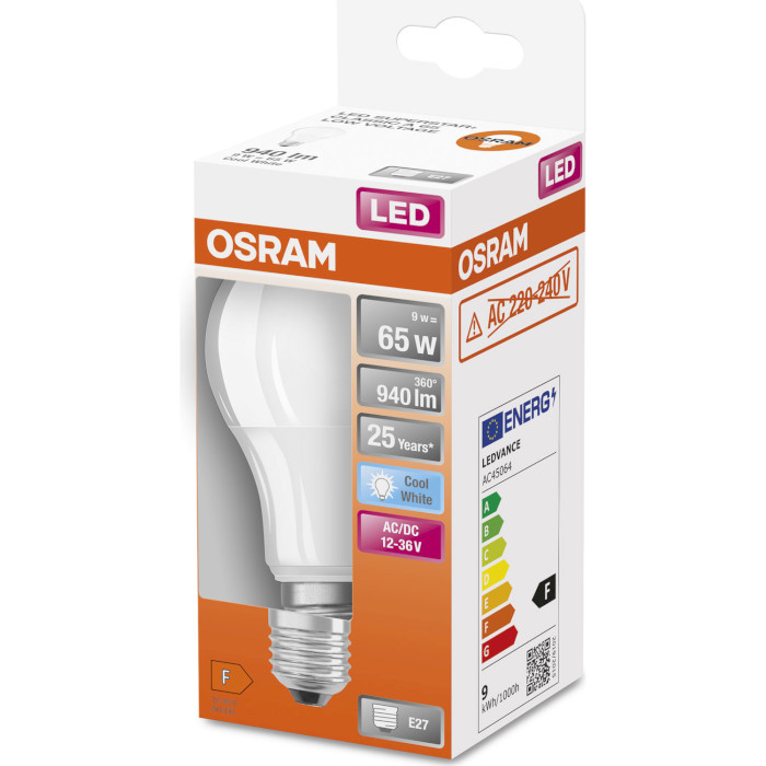 Лампочка LED OSRAM LED Base A60 E27 9W 4000K 12-36V (4058075757622)