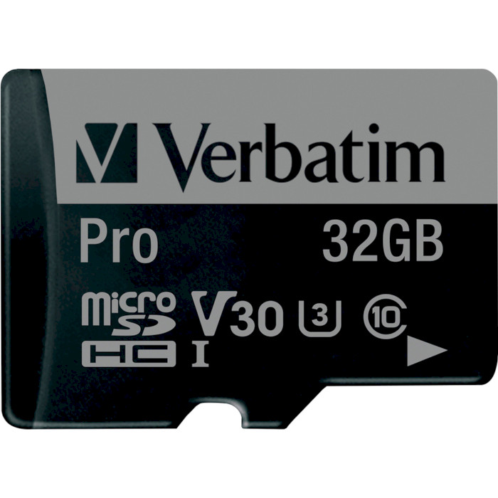 Карта памяти VERBATIM microSD Pro 32GB UHS-I U3 V30 A2 Class 10 + SD-adapter (47041)