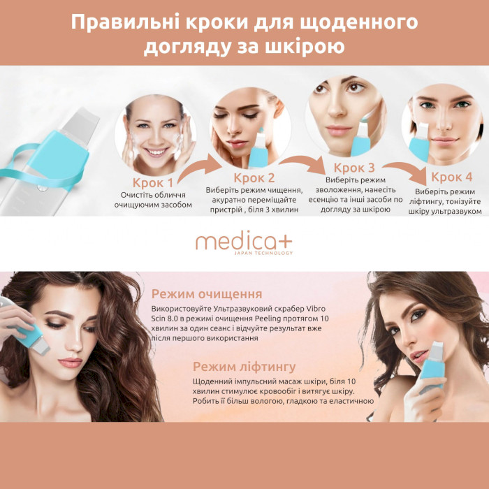 Скрабер ультразвуковий для шкіри обличчя MEDICA+ VibroSkin 8.0 (MD-102980)