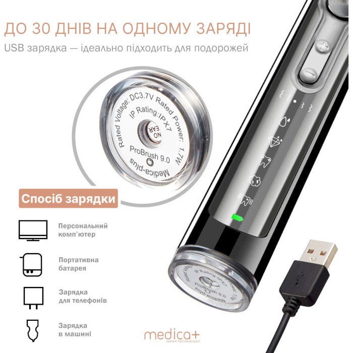 Электрическая зубная щётка MEDICA+ ProBrush 9.0 Ultrasonic Black (MD-102973)