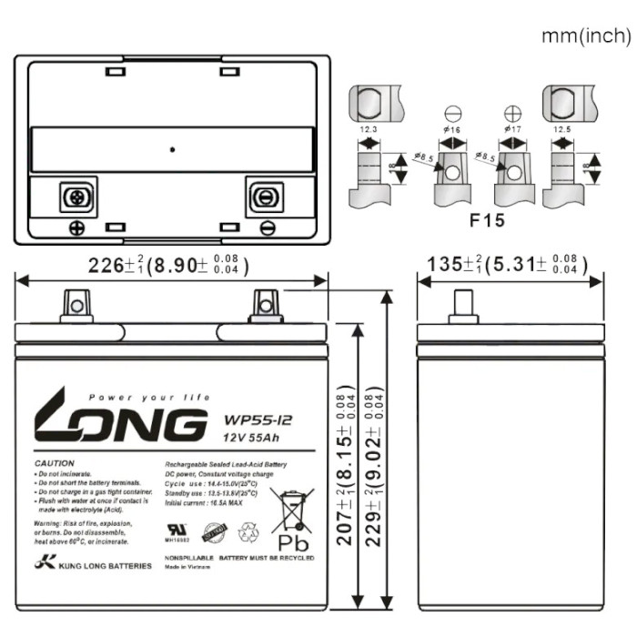 Акумуляторна батарея KUNG LONG WP55-12 (12В, 55Агод)