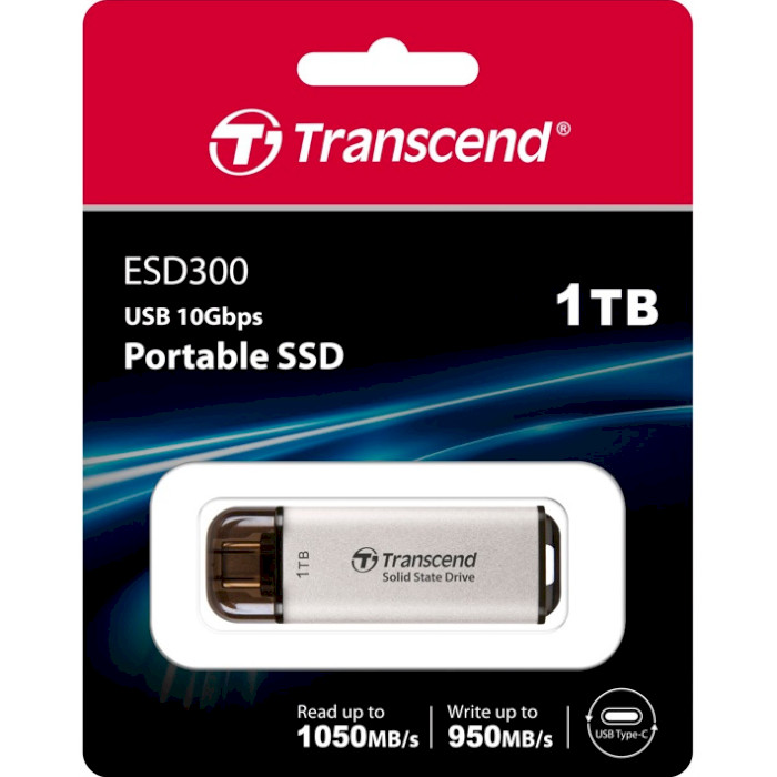 Портативний SSD диск TRANSCEND ESD300 1TB USB3.1 Gen2 Silver (TS1TESD300S)