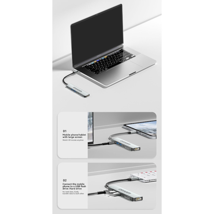 Порт-реплікатор ESSAGER 7-in-1 USB-C to HDMI, USB-C, 2xUSB-A, TF/SD, PD60W (EHB07-QH0G-Z)