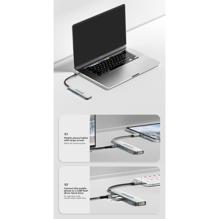 Порт-репликатор ESSAGER 7-in-1 USB-C to HDMI, USB-C, 2xUSB-A, TF/SD, PD60W (EHB07-QH0G-Z)