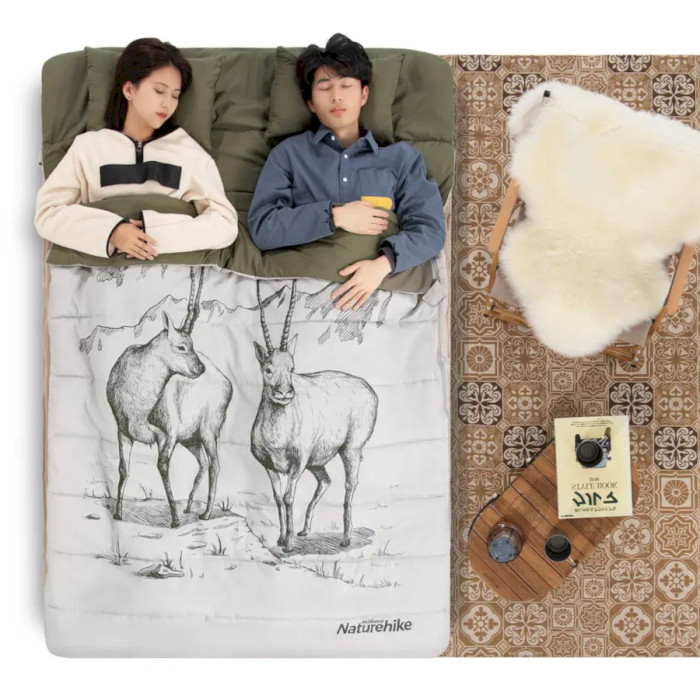 Двомісний спальний мішок NATUREHIKE Double Sleeping Bag with Pillow +10°C Tibetan Antelope Left (6927595795330)