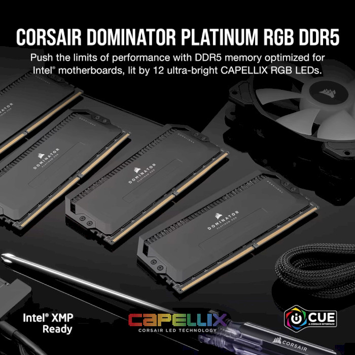 Модуль памяти CORSAIR Dominator Platinum RGB Black DDR5 6000MHz 64GB Kit 2x32GB (CMT64GX5M2B6000C30)