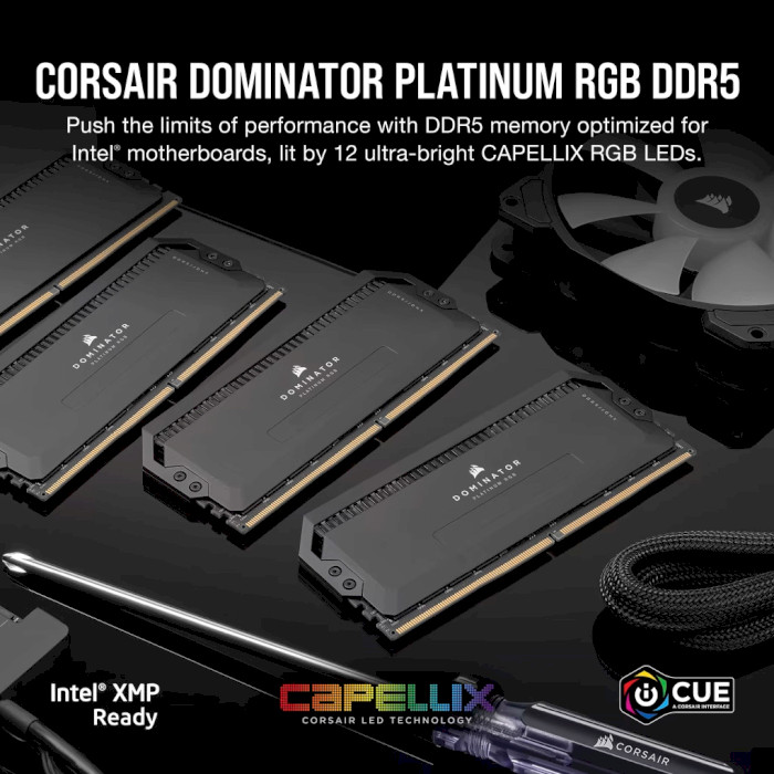 Модуль пам'яті CORSAIR Dominator Platinum RGB Black DDR5 6200MHz 32GB Kit 2x16GB (CMT32GX5M2X6200C36)