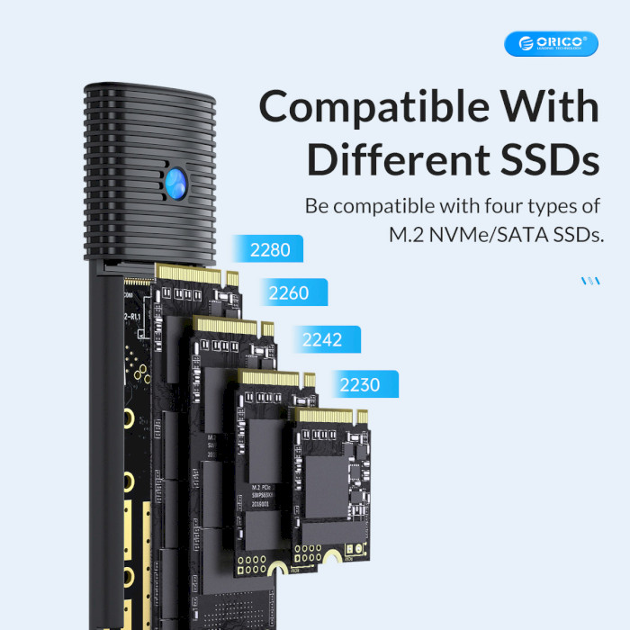 Карман внешний ORICO PWDM2-G2 NVMe/SATA M.2 SSD to USB3.2 Black (PWDM2-G2-BK-EP)