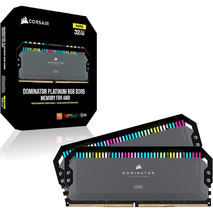 Модуль памяти CORSAIR Dominator Platinum RGB Gray DDR5 6000MHz 64GB Kit 2x32GB (CMT64GX5M2B6000Z30)