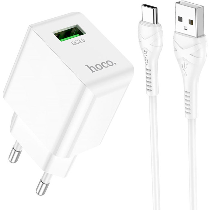 Зарядний пристрій HOCO C98A Proton 1xUSB-A, QC3.0 White w/Type-C cable (6931474766878)