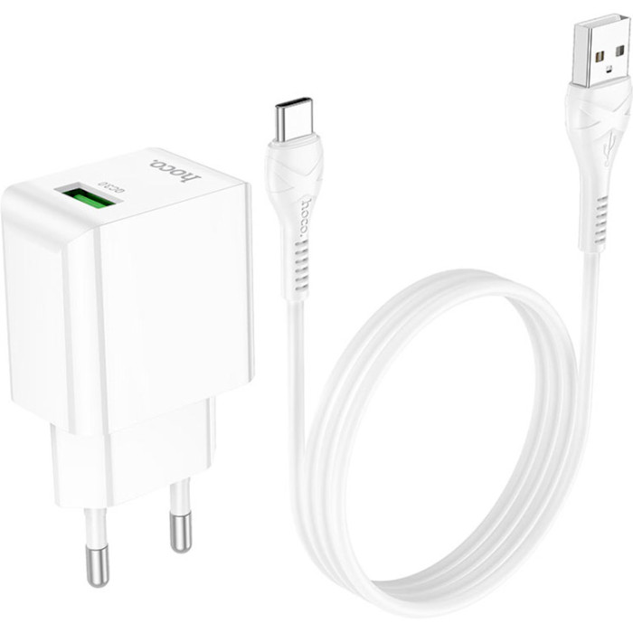 Зарядний пристрій HOCO C98A Proton 1xUSB-A, QC3.0 White w/Type-C cable (6931474766878)