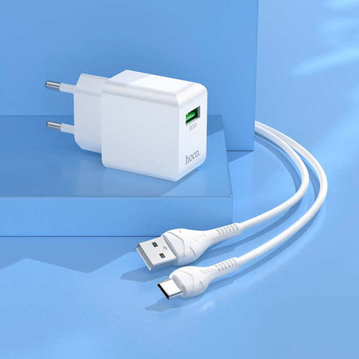 Зарядний пристрій HOCO C98A Proton 1xUSB-A, QC3.0 White w/Type-C cable (6931474766878)