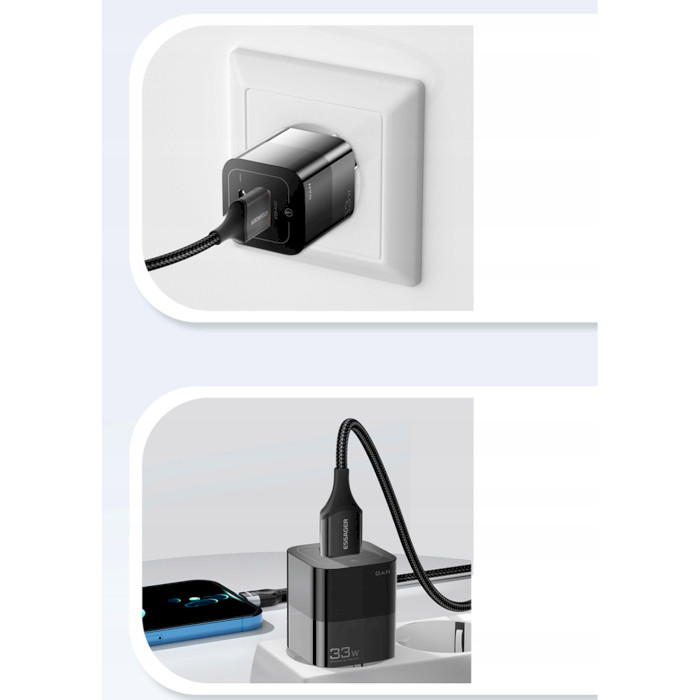 Зарядное устройство ESSAGER Square Brick 33W 1xUSB-A, 1xUSB-C GaN Travel Charger Black (ECTCA-FZB01)