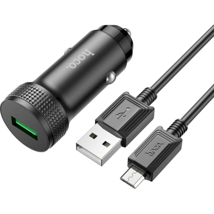 Автомобильное зарядное устройство HOCO Z49A Level Single Port 1xUSB-A, QC3.0 18W Black w/Micro-USB cable (6931474795700)