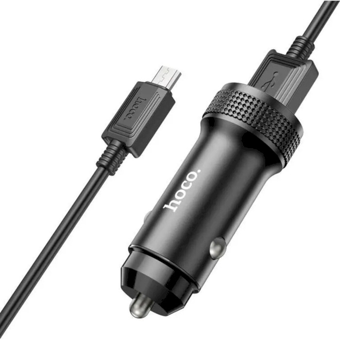 Автомобільний зарядний пристрій HOCO Z49 Level Dual Port 2xUSB-A, QC3.0 18W Black w/Micro-USB cable (6931474795649)