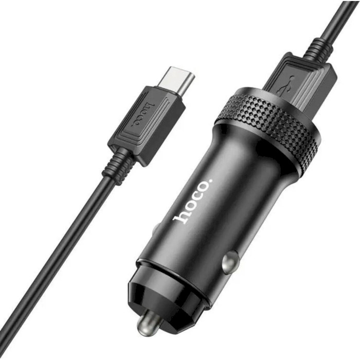 Автомобильное зарядное устройство HOCO Z49 Level Dual Port 2xUSB-A, QC3.0 18W Black w/Type-C cable (6931474795663)