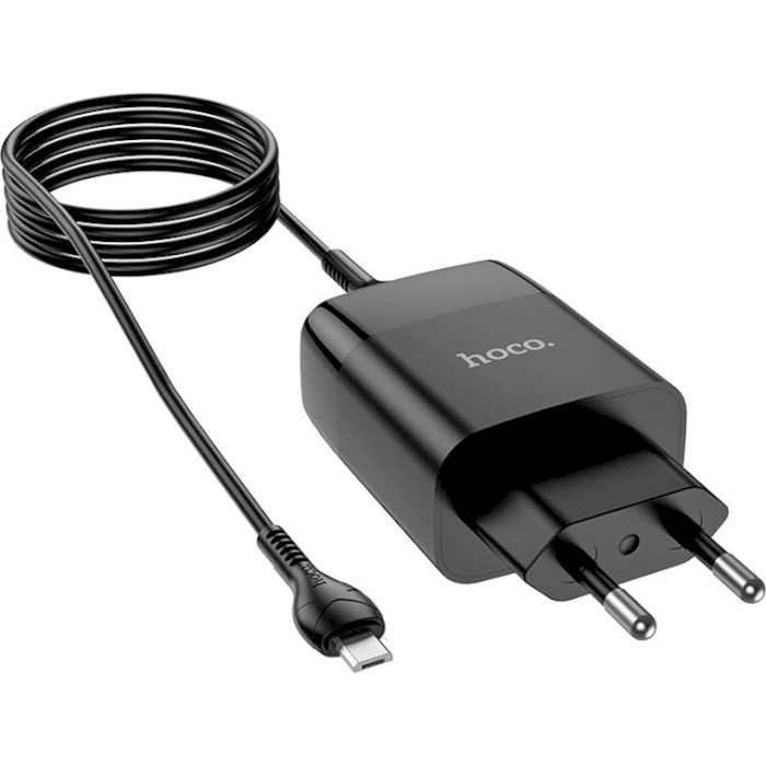 Зарядное устройство HOCO C86A Illustrious 2xUSB-A, 2.4A Black w/Micro-USB cable (6931474746290)