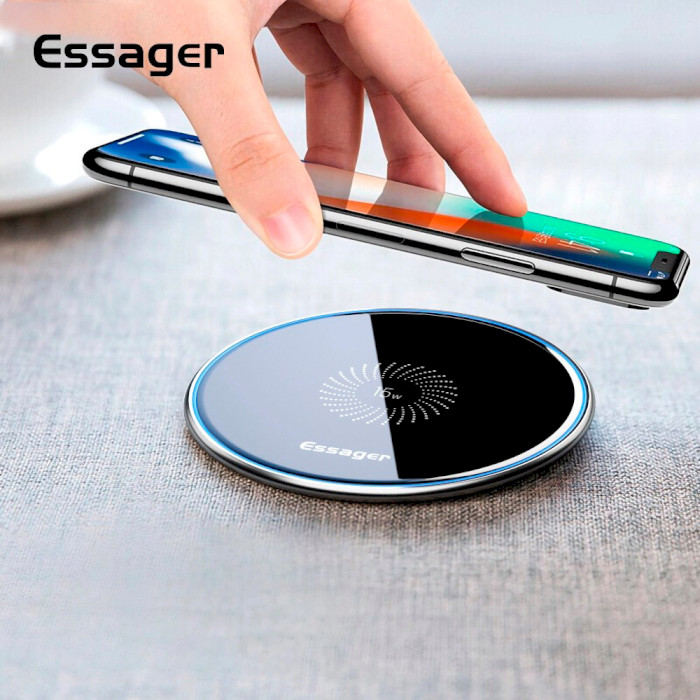 Бездротовий зарядний пристрій ESSAGER 15W Mirrow Desktop Qi Magnetic Wireless Charger Black (EWXZMX-JMB01)