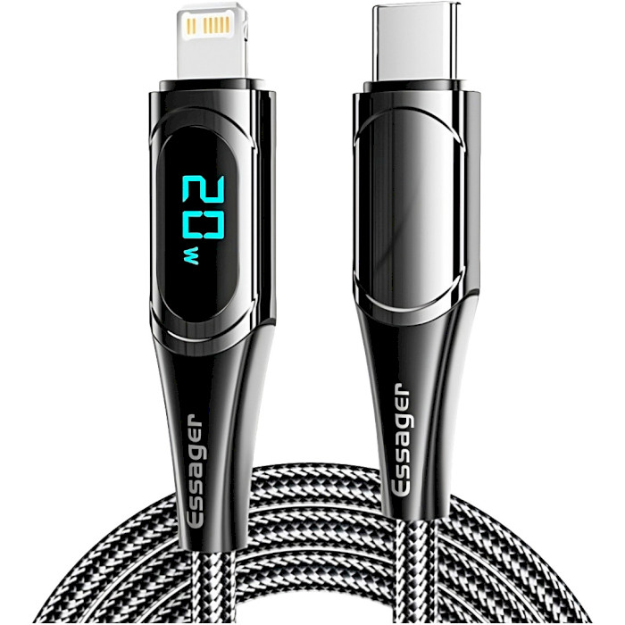 Кабель ESSAGER LED Digital Display Fast Charging Data Cable PD20 W Type-C to Lightning 2м Black (EXCTL-YDA01)