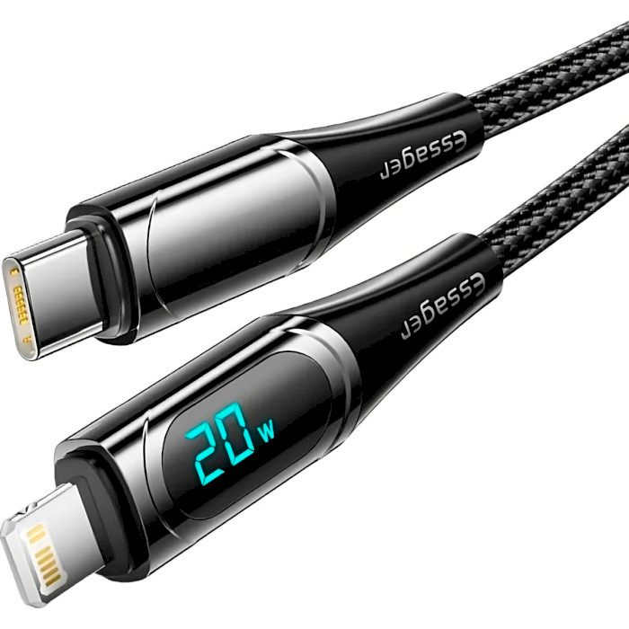 Кабель ESSAGER LED Digital Display Fast Charging Data Cable PD20 W Type-C to Lightning 2м Black (EXCTL-YDA01)