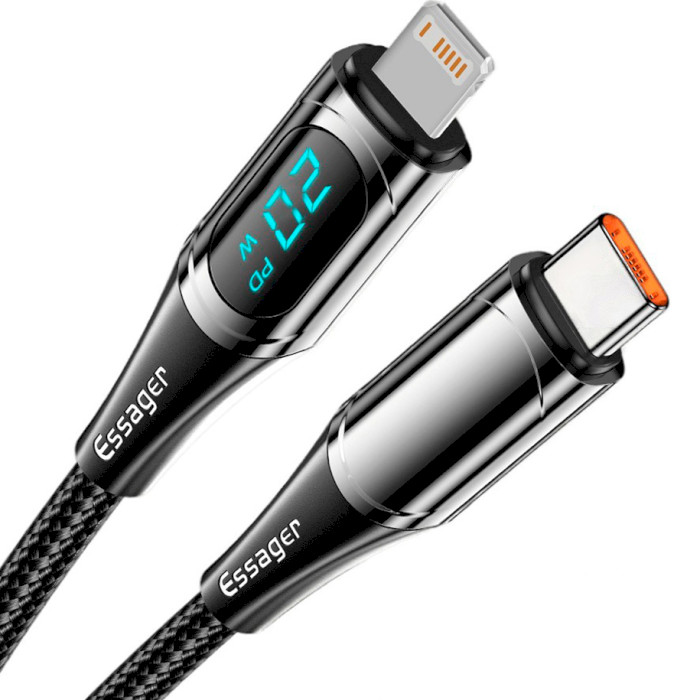 Кабель ESSAGER LED Digital Display Fast Charging Data Cable PD20 W Type-C to Lightning 2м Black (EXCTL-YDA01)