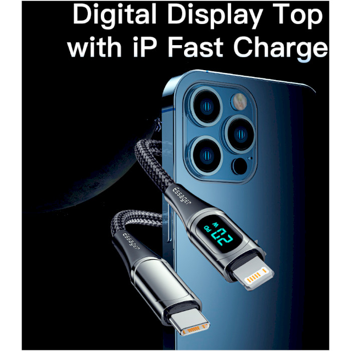 Кабель ESSAGER LED Digital Display Fast Charging Data Cable PD20 W Type-C to Lightning 2м Black (EXCTL-YDA01)