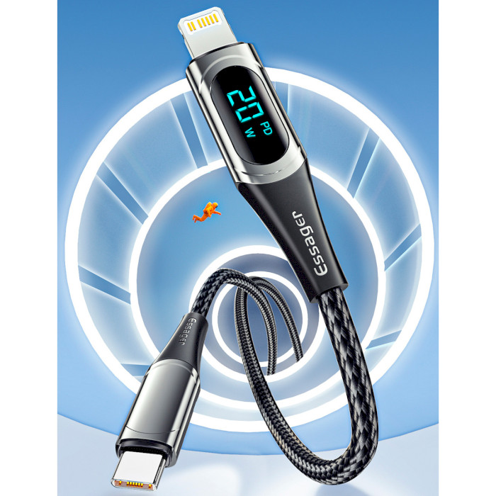 Кабель ESSAGER LED Digital Display Fast Charging Data Cable PD20 W Type-C to Lightning 2м Black (EXCTL-YDA01)