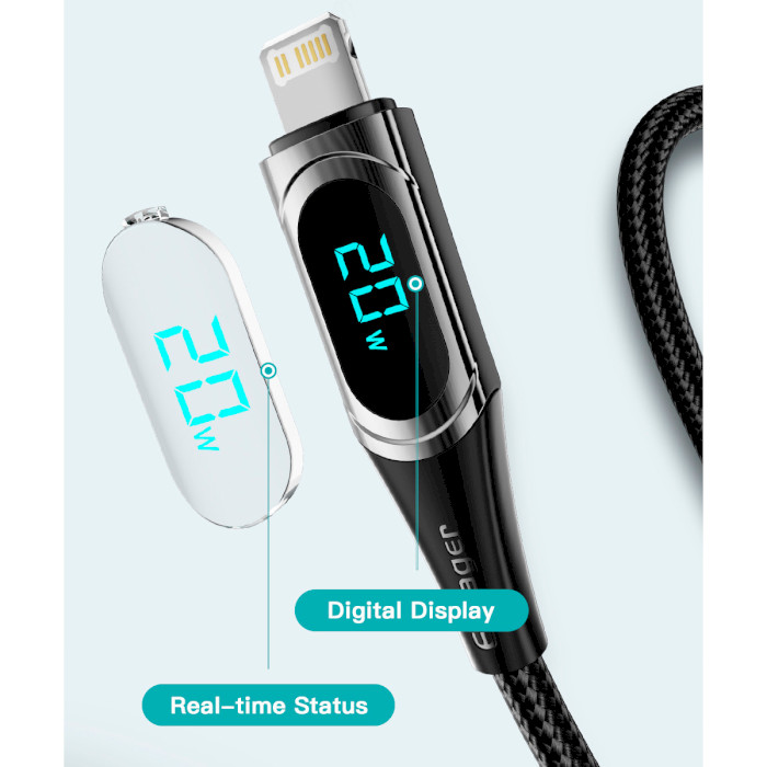 Кабель ESSAGER LED Digital Display Fast Charging Data Cable PD20 W Type-C to Lightning 2м Black (EXCTL-YDA01)