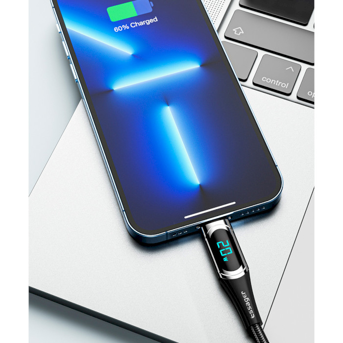 Кабель ESSAGER LED Digital Display Fast Charging Data Cable PD20 W Type-C to Lightning 2м Black (EXCTL-YDA01)