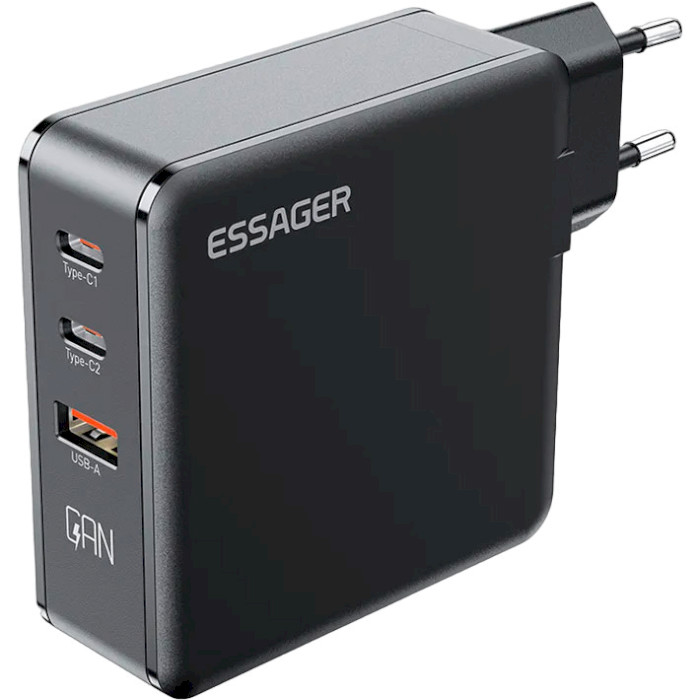 Зарядний пристрій ESSAGER Advance 140W 1xUSB-A, 2xUSB-C GaN Travel Charger Black (ECT2CA-ZCB01-Z)