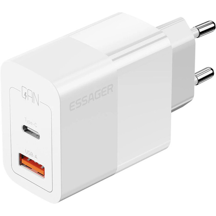 Зарядное устройство ESSAGER Pinchen 33W 1xUSB-A, 1xUSB-C, PD3.0, QC3.0 GaN Travel Charger White (ECTAC-PCB02-P)