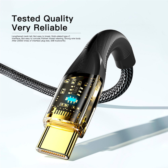 Кабель ESSAGER Interstellar Transparent Design Charging Cable Type-C to Type-C 60W 1м Black (EXCTT-XJ01-P)